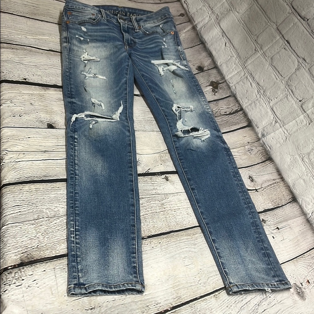 American Eagle Skinny air flex 360 Distressed Blue Jeans